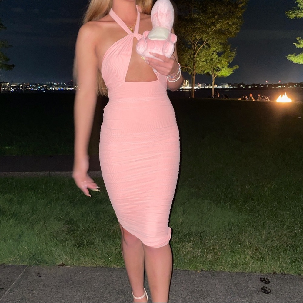 Oh Polly Cut Out Runched Asymmetric Midi Dress